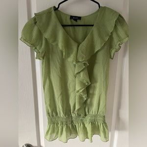 Lime Green Polyester Sheer Short Sleeve Blouse
